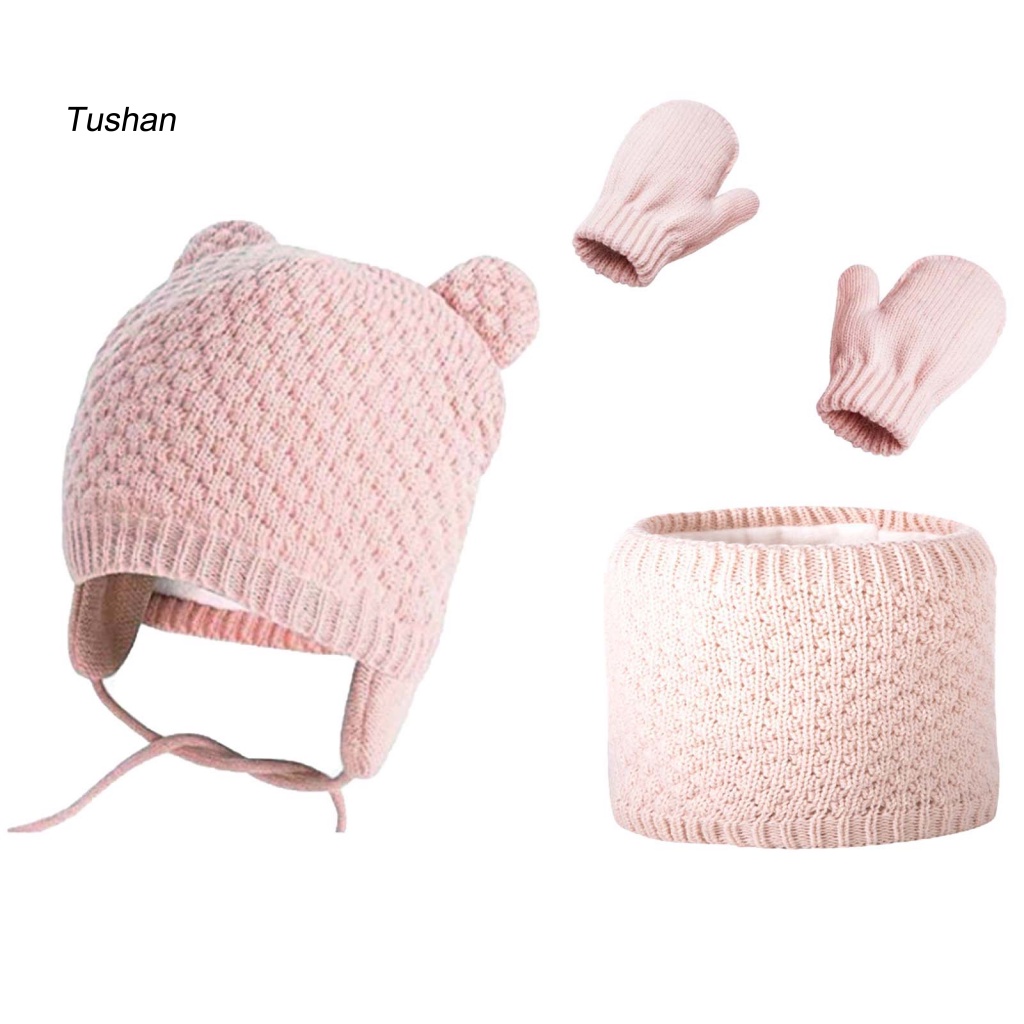1 Bộ Găng Tay + Mũ + Găng Tay Giữ Ấm Bằng Sợi Acrylic Co Giãn In Họa Tiết Hoạt Hình Dễ Thương