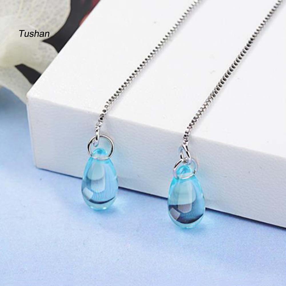 Bông Tai Dài Hình Giọt Nước Đính Đá Sapphire Giả Thời Trang Dành Cho Nữ