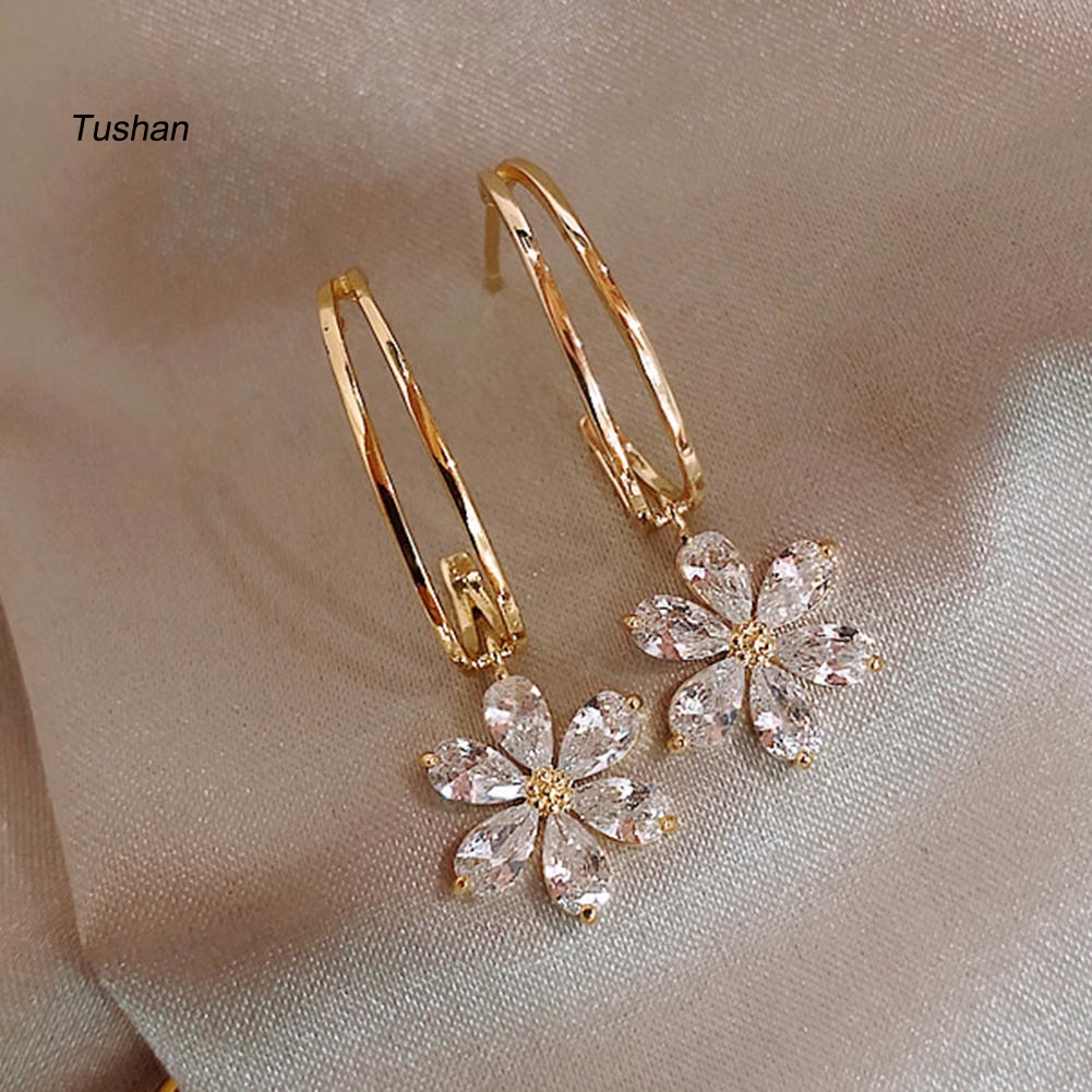 Bông Tai Hình Cánh Hoa Đính Đá Zircon Thời Trang Dành Cho Nữ