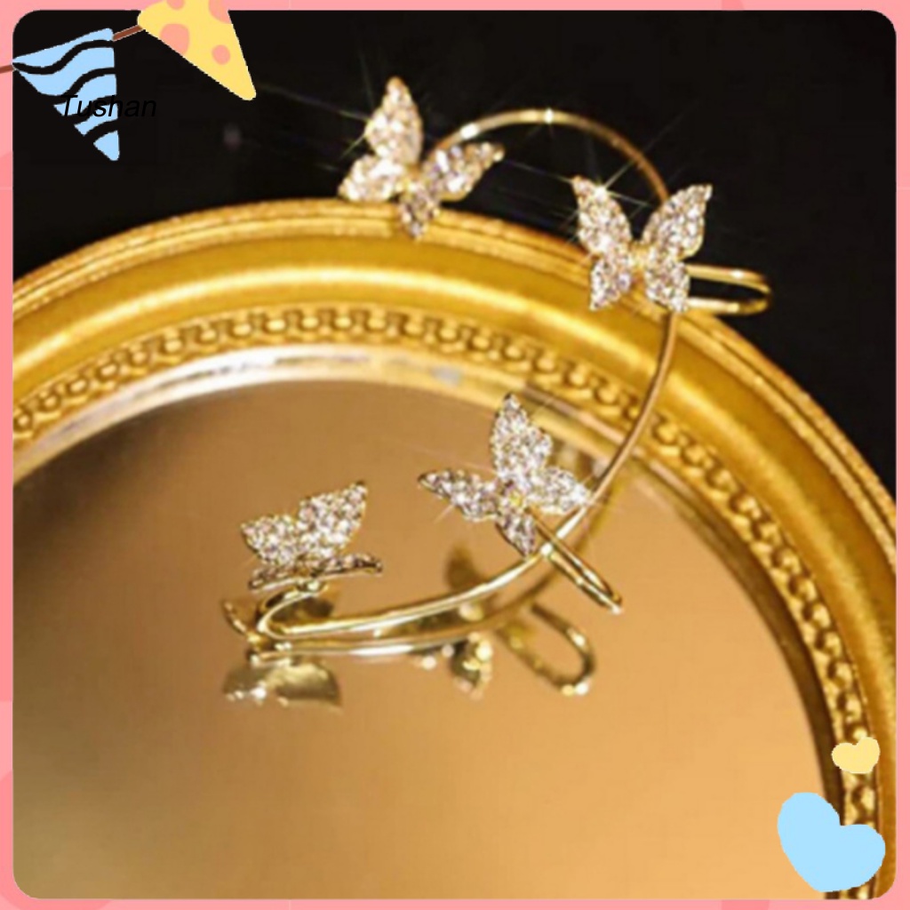 1 Đôi Bông Tai Kẹp Hình Bướm Dát Đá Lấp Lánh Cho Nữ