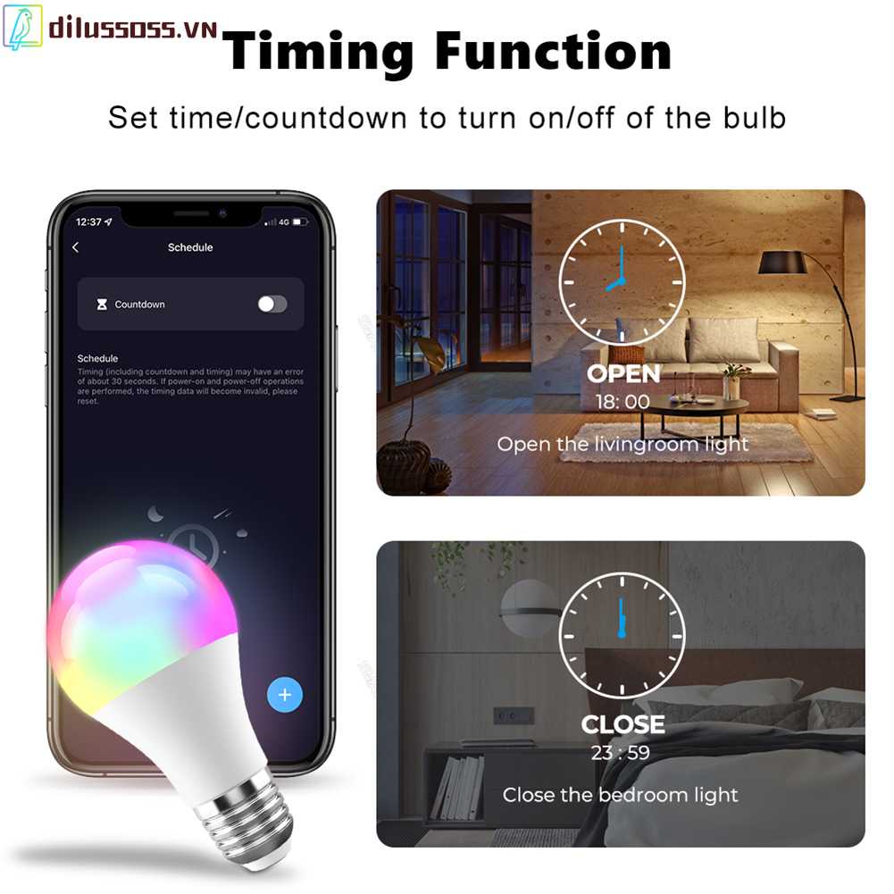 Bóng Đèn Thông Minh 10W E27 RGB Bluetooth 5.0 Điều Khiển Từ Xa Tương Thích Với IOS / Android