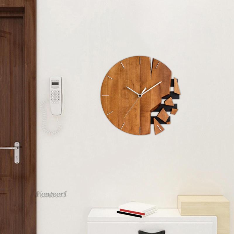 [Fenteer1] Đồng Hồ Treo Tường Hình Tròn Họa Tiết Trừu Tượng Hiện Đại Bằng Gỗ