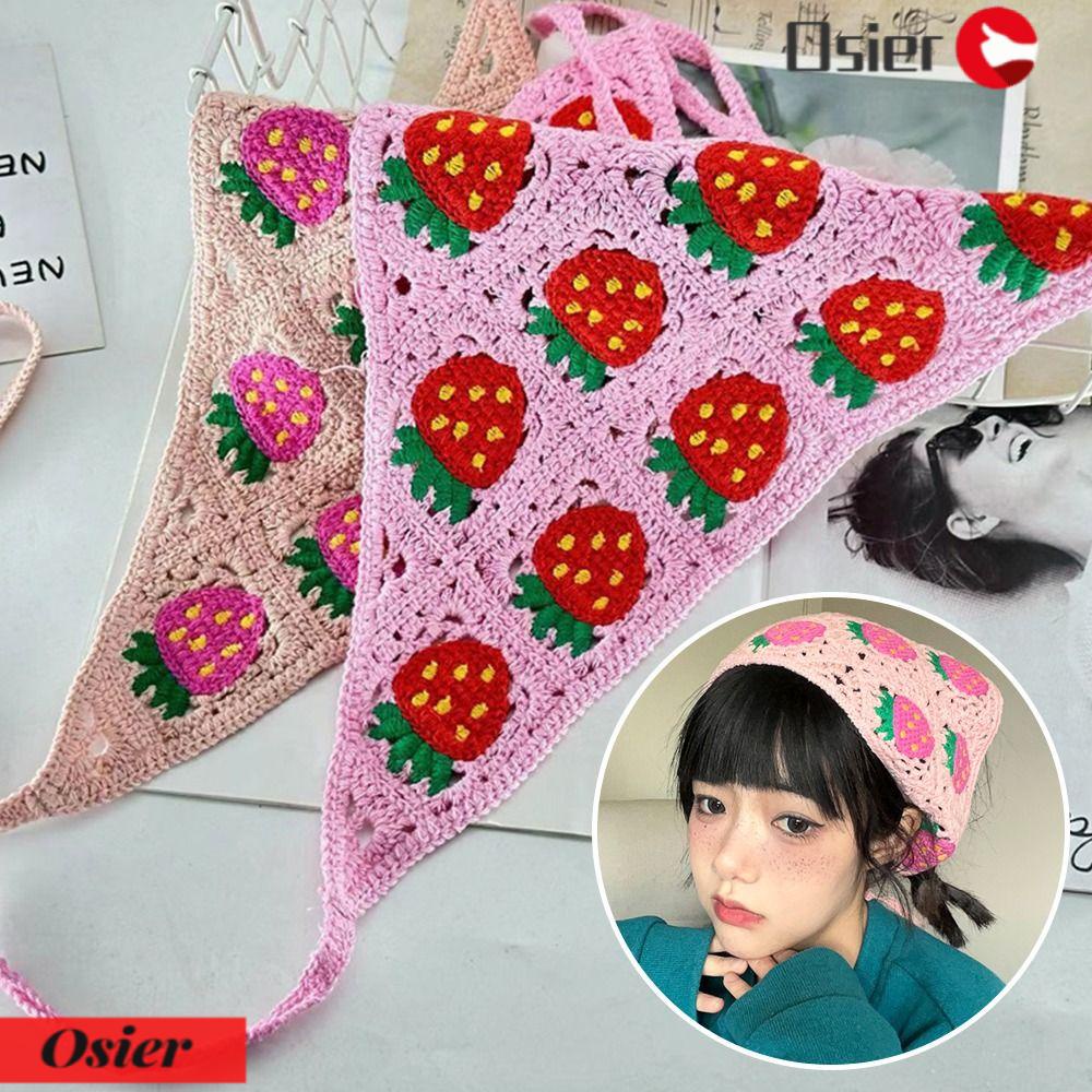 Băng Đô Cài Tóc Đan Len Họa Tiết Dâu Tây Dễ Thương 1 Cái Cho Bạn Gái