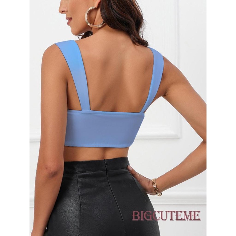 Áo Croptop Không Tay Cổ Chữ V Phối Ren Thời Trang Mùa Hè Dành Cho Nữ