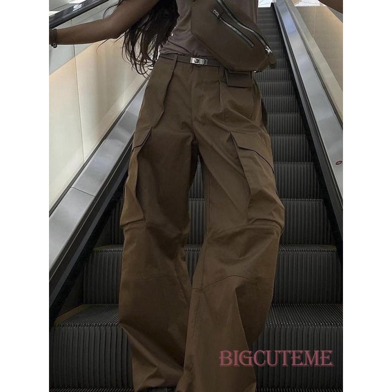 [] - Quần Dài Dáng Rộng Màu Trơn Cài Nút Có Túi Và Khóa Kéo Cho Nữ