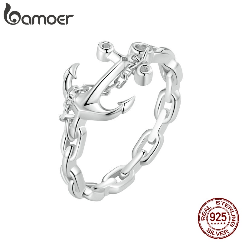 BAMOER Nhẫn bạc 925 HìNh Mỏ Neo Xinh XắN