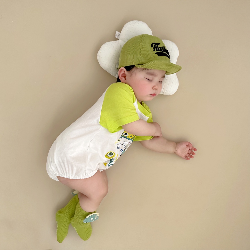 Áo Liền Quần Tay Ngắn Bằng Vải Cotton In Hoạt Hình Quái Vật Dành Cho Bé Trai Gái 0-18 Tháng Tuổi