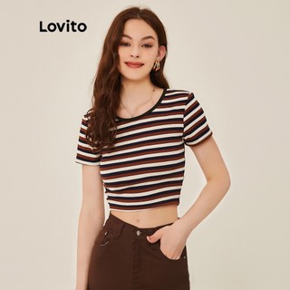 Lovito Áo Thun Croptop Họa Tiết Sọc Cầu Vồng L20D394
