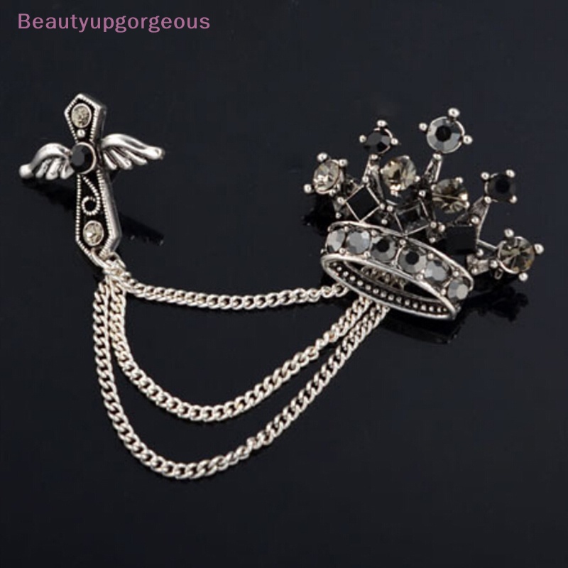 Huy Hiệu Cài Áo Hình Vương Miện / Chữ Thập Đính Đá Phối Tua Rua Thời Trang Cho Nam Và Nữ