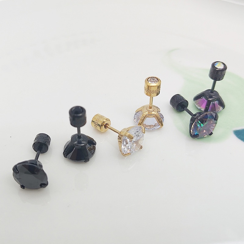 1 Khuyên Tai Thép Không Gỉ Đính Đá Zircon Màu Vàng Đồng KBE215
