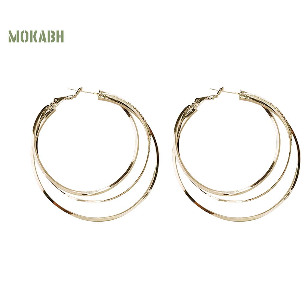 1 Đôi Bông Tai Hình Tròn Cỡ Lớn Nhiều Lớp Lấp Lánh Thời Trang Cho Nữ