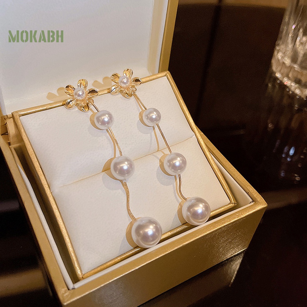 1 Đôi Bông Tai Hình Hoa Đính Ngọc Trai Nhân Tạo Thời Trang