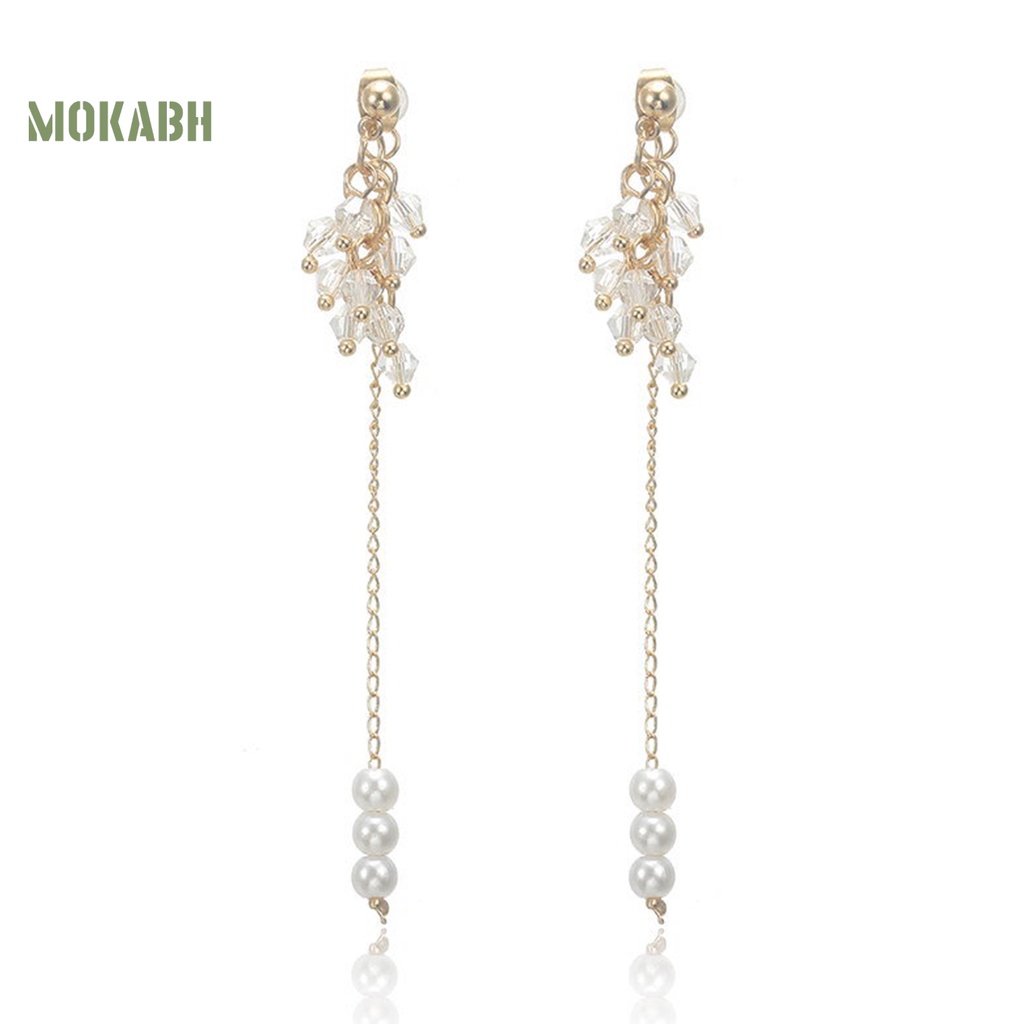 1 Đôi Bông Tai Dáng Dài Đính Ngọc Trai Nhân Tạo Phối Tua Rua Thời Trang