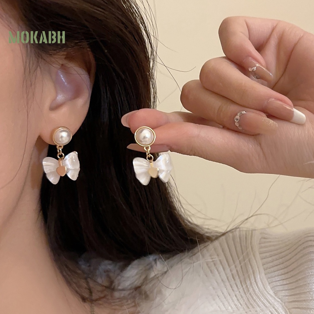 1 Đôi Bông Tai Hình Nơ Đính Ngọc Trai Giả Màu Trắng Phong Cách Pháp Thanh Lịch Thời Trang Cho Nữ