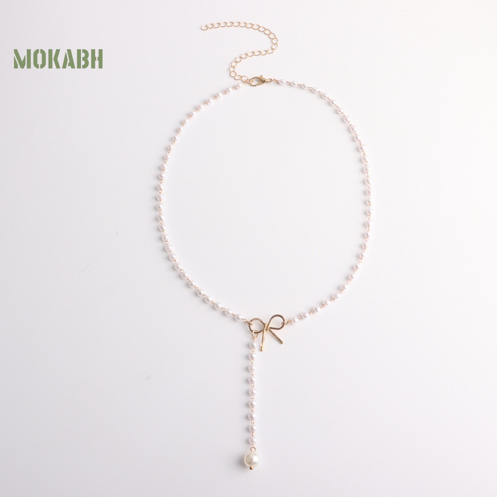 Vòng Cổ Chuỗi Hạt Ngọc Trai / Nơ Tua Rua Dài Bằng Hợp Kim Màu Vàng / Bạc Dễ Thương Xinh Xắn