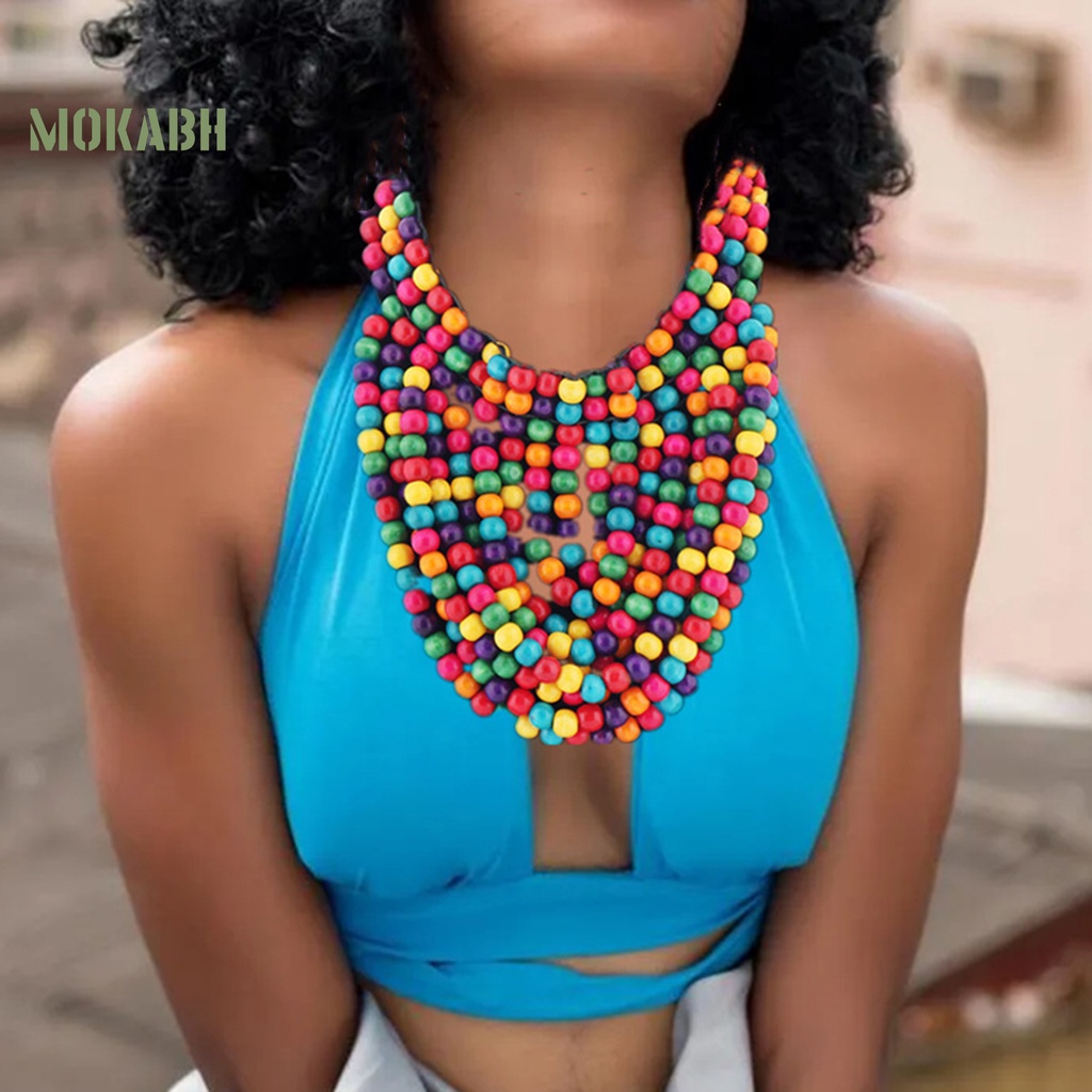 Vòng Cổ Nhiều Lớp Xỏ Hạt Gỗ Tua Rua Phong Cách Boho Cổ Điển Mới Cho Nữ