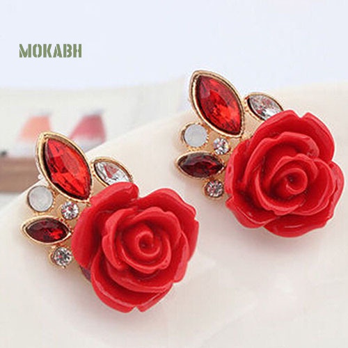 Bông Tai Hình Hoa Hồng Đính Đá Phong Cách Retro Thanh Lịch Cho Nữ