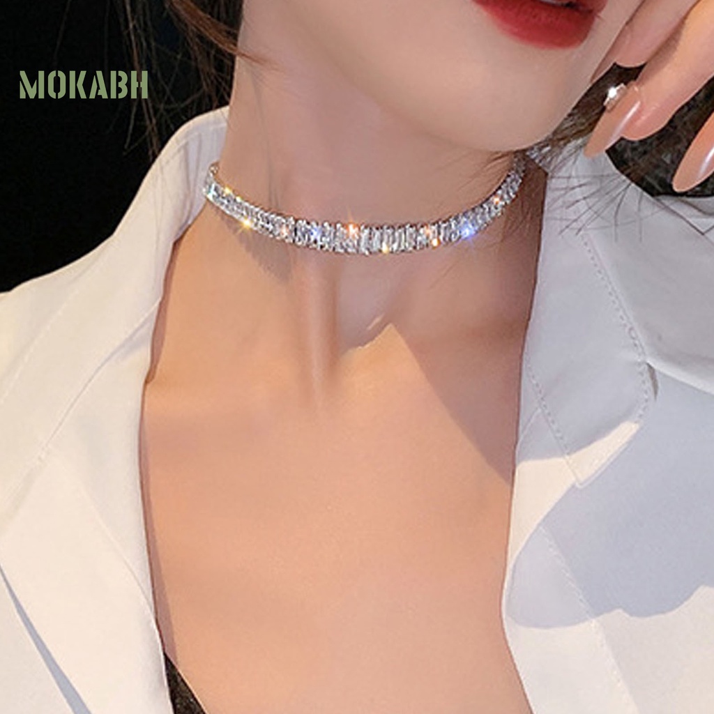 Vòng Cổ Choker Đính Đá Zircon Khối Đơn Giản Nhẹ Nhàng Có Thể Điều Chỉnh