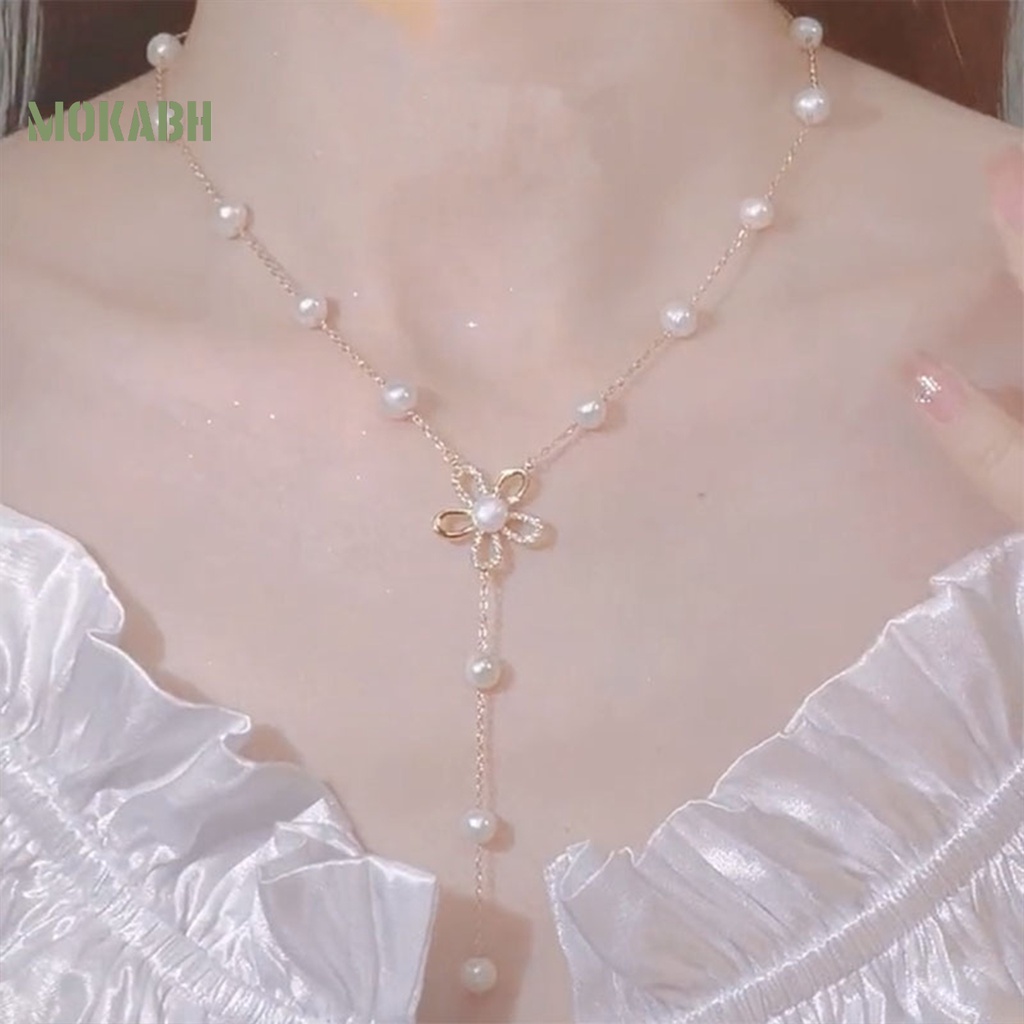 Vòng cổ Mặt Hình Hoa Cúc Đính Ngọc Trai Nhân Tạo Lấp Lánh Thời Trang Cho Nữ