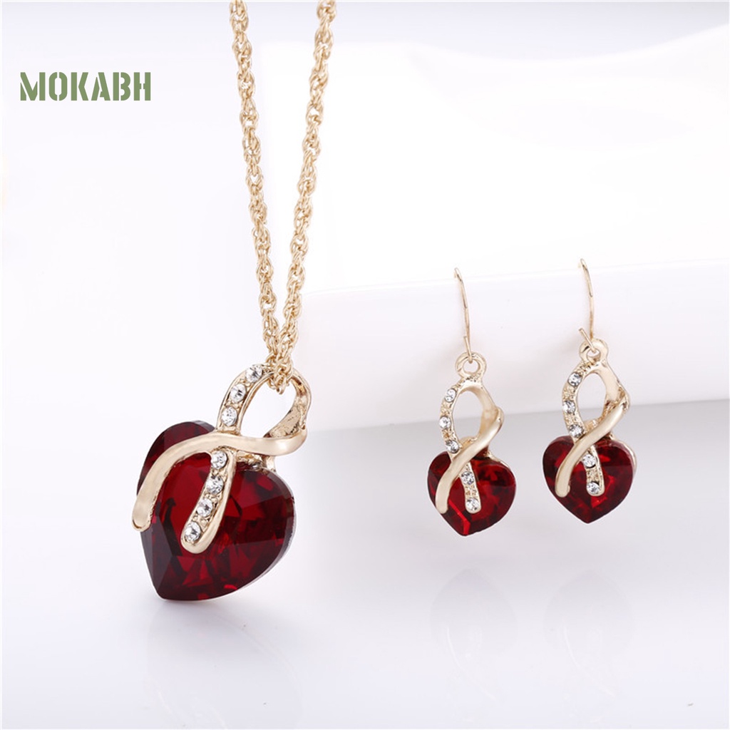 1 Set Vòng cổ Và Bông Tai Mặt Hình Trái Tim Đính Đá Ngọt Ngào Cho Nữ