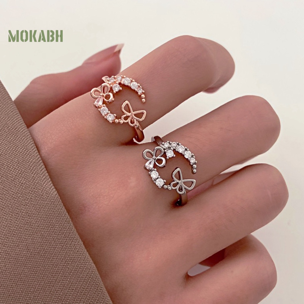 [Mới] Nhẫn Hở Mạ Điện Đính Đá Zircon Hình Học Bướm Sang Trọng Cá Tính Không Gây Dị Ứng Trang Sức