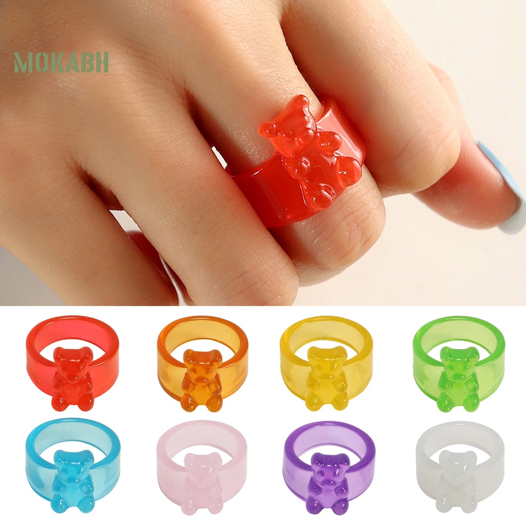 [Mới] Nhẫn Acrylic Trong Suốt Màu Kẹo Hình Gấu Nhỏ Phong Cách Hàn Quốc Cho Nữ