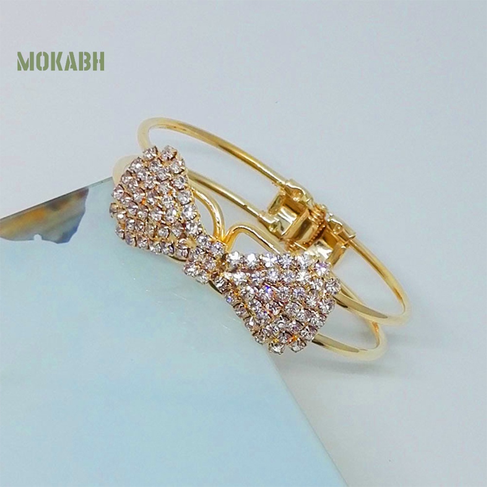 (Hot) Vòng Tay Mạ VàNg HìNh Nơ ĐíNh Đá Xinh XắN