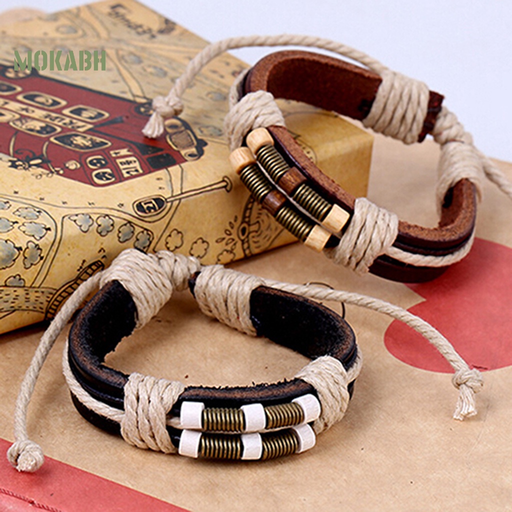 Vòng Tay Giả Da Bện Nhiều Lớp Unisex Phong Cách Punk Cá Tính