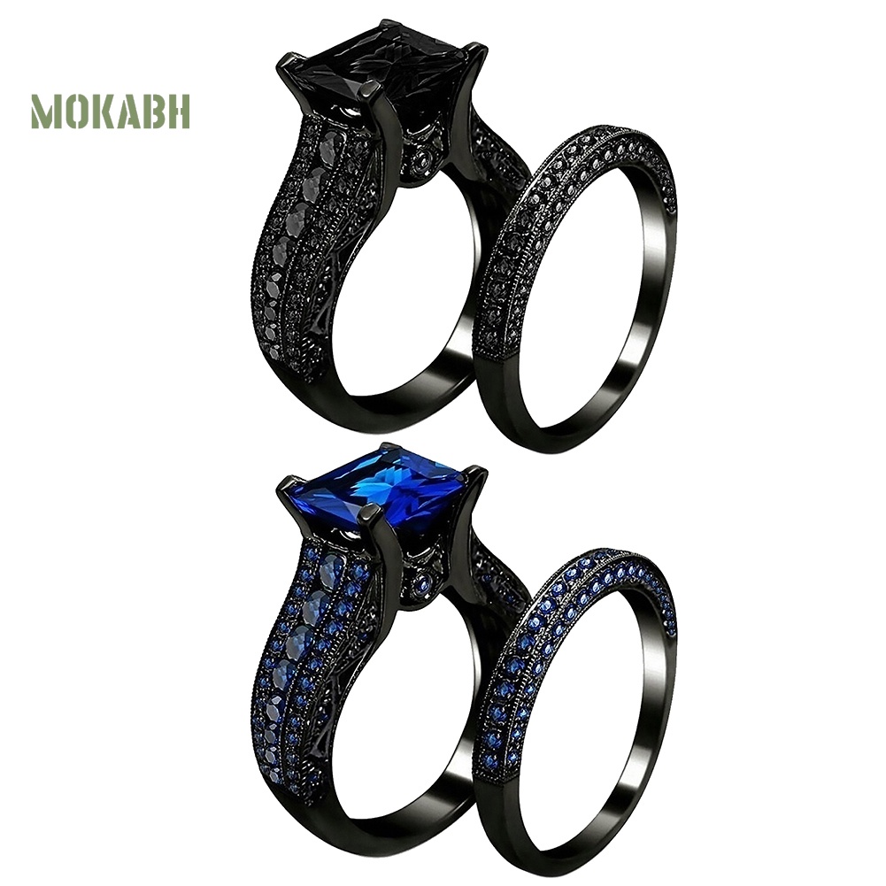 Set 2 Nhẫn Đính Hôn Đính Đá Zircon Hình Vuông Dành Cho Nữ