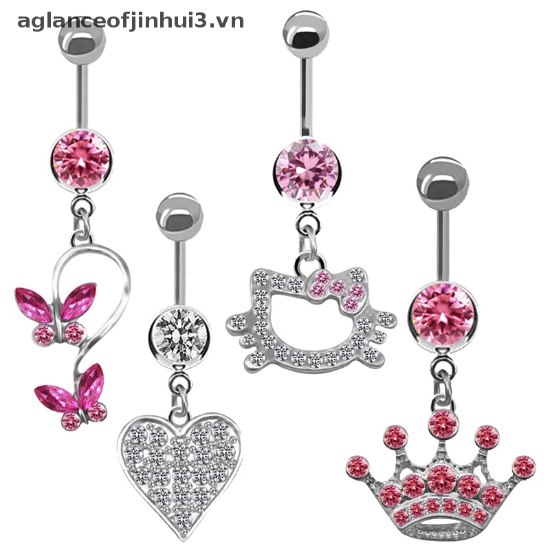 ~ Afhvn ~ Khuyên Rốn Bằng Thép Không Gỉ Hình Bướm Hồng Thời Trang Gợi Cảm Cho Nữ