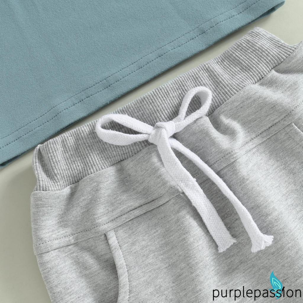 Bộ Áo Thun Tay Ngắn Cổ Tròn Phối Quần Short Dây Rút Thời Trang Cho Bé Trai