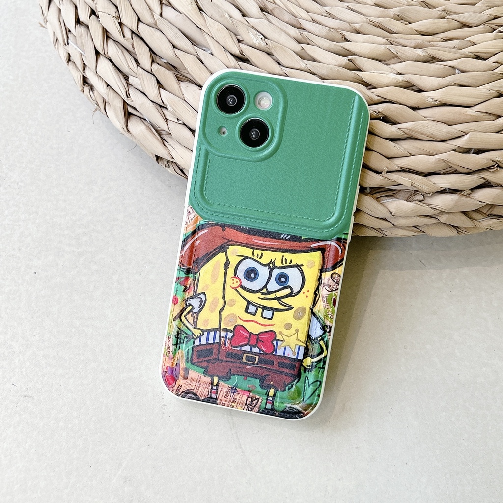 Ốp Điện Thoại tpu Dẻo Họa Tiết Hoạt Hình Spongebob Có Ngăn Đựng Thẻ Cho iPhone 14 13 12 11 PRO MAX