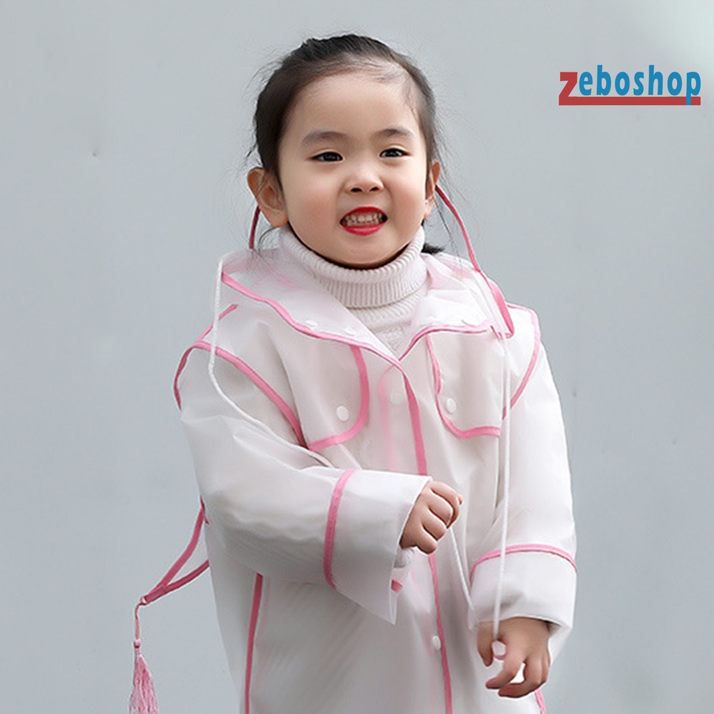 Áo Mưa EVA Trong Suốt Chống Thấm Nước Có Mũ Trùm Phối Dây Rút Tiện Lợi Dành Cho Bé