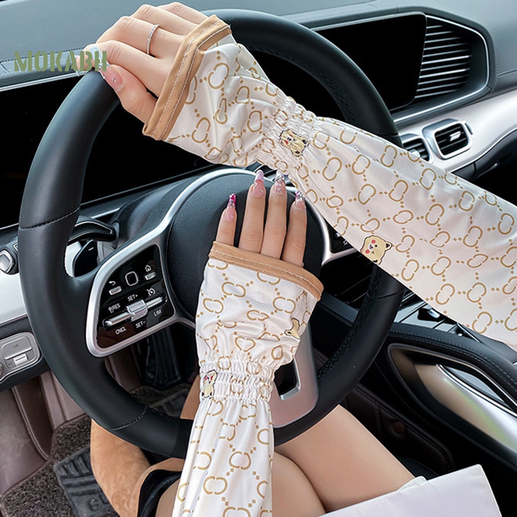 1 Cặp Găng Tay Co Giãn Thoáng Khí Chống Tia UV Chống Trượt Họa Tiết Hoạt Hình Dễ Thương