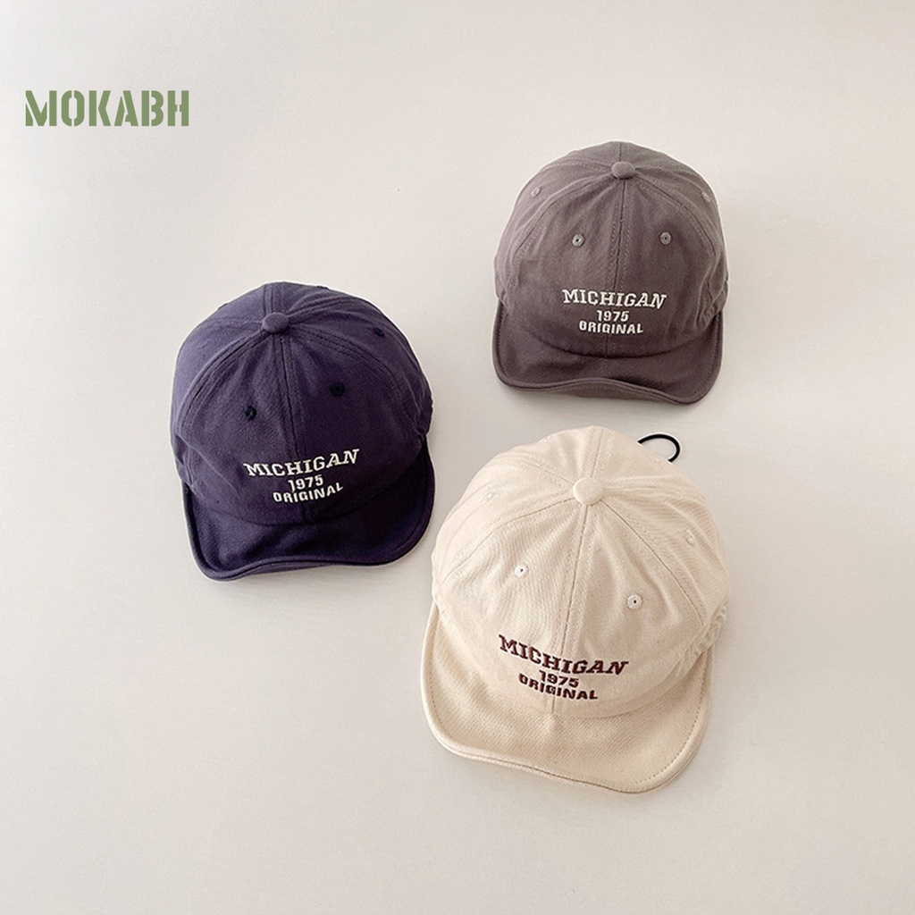 [Mok Abh] Mũ Lưỡi Trai Vành Ngắn Thoáng Khí Thêu Chữ Che Nắng Có Dây Rút Có Thể Điều Chỉnh Cho Bé Đi Bộ Ngoài