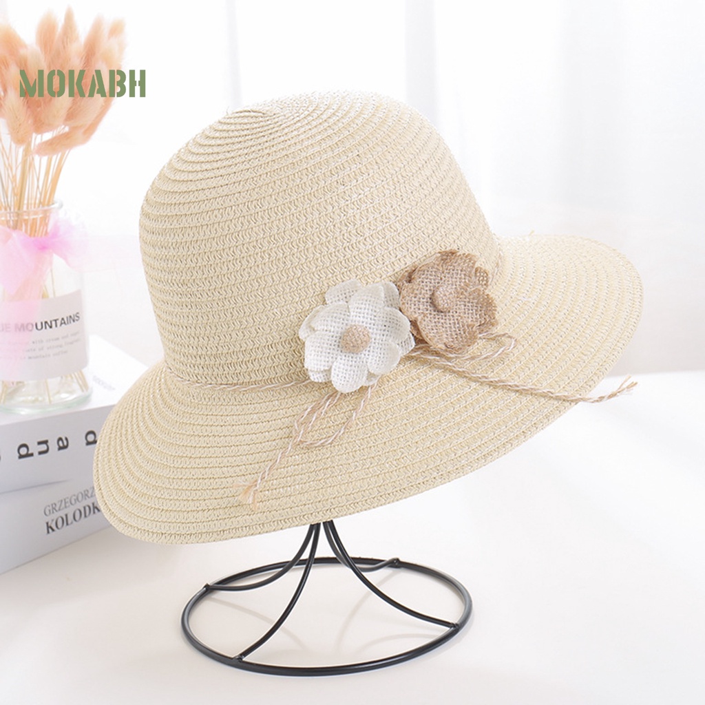 [Mok Abh] Mũ Rơm Chống Gió Thấm Hút Mồ Hôi Đính Hoa Có Thể Gấp Gọn Dùng Ở Ngoài Trời