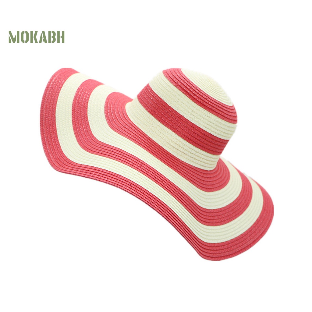 Nón Tai Bèo Rộng Vành Họa Tiết Sọc Màu Sắc Tương Phản Thời Trang Mùa Hè Cho Nữ