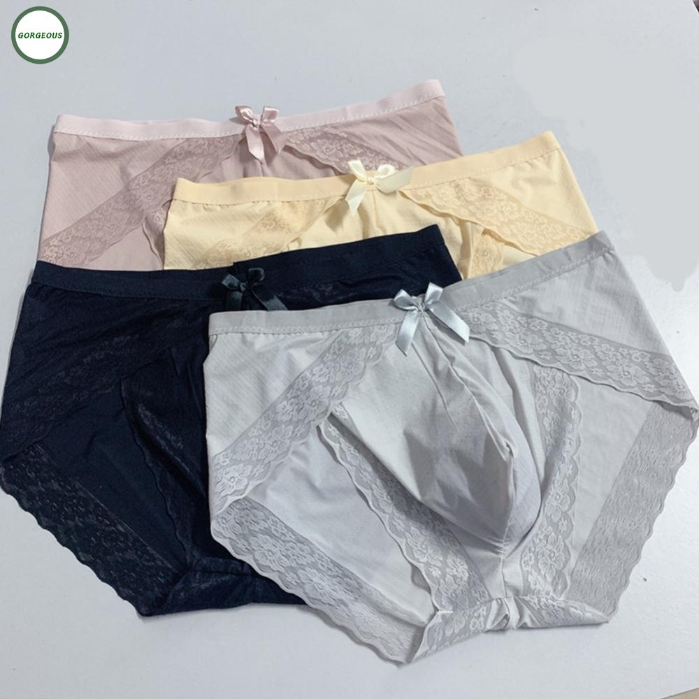 New Coming~Lightweight Mens Breathable Lace Ice Silk Briefs Bikini Thong G string Khaki/Gold#Home Essentialses