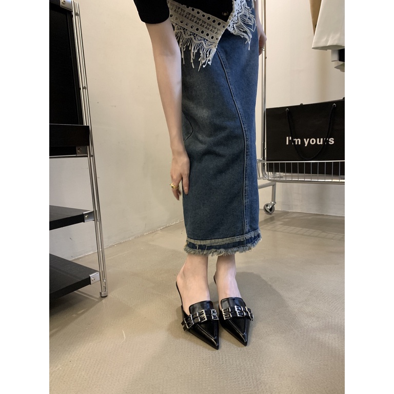 Giày Cao Gót Mũi Nhọn Phong Cách punk Pháp Thời Trang Hè Thu 2023