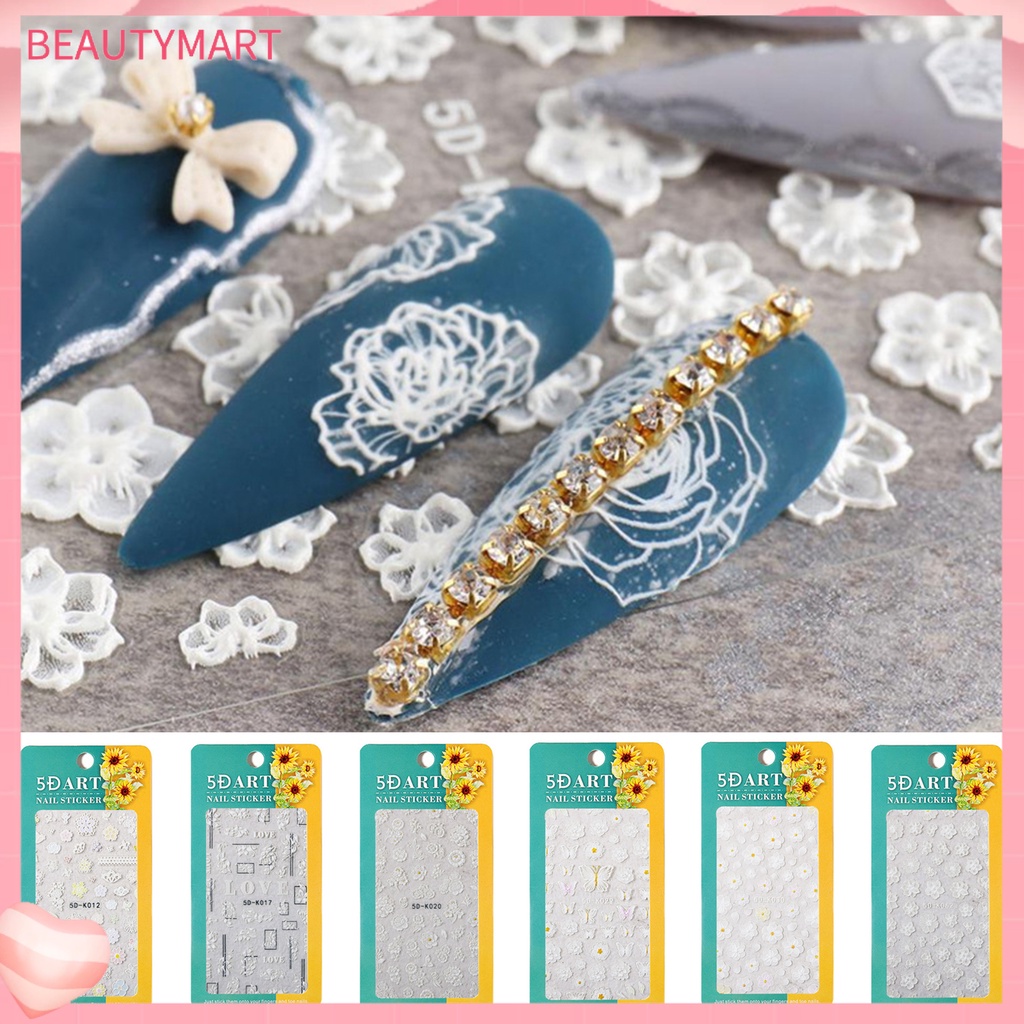 1 Tấm Sticker PET 5D Tự Dính Chống Thấm Nước Họa Tiết Hoa Dập Nổi Trang Trí Móng Nghệ Thuật