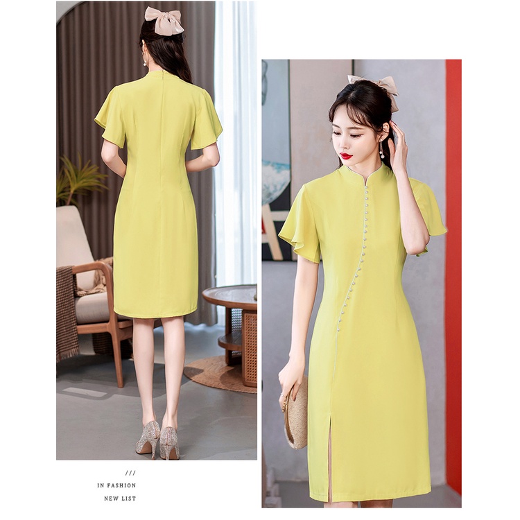 Sườn Xám Cách Tân Tay Ngắn Chất Chiffon Phong Cách Trung Hoa Thời Trang Mùa Hè Mới Cho Nữ