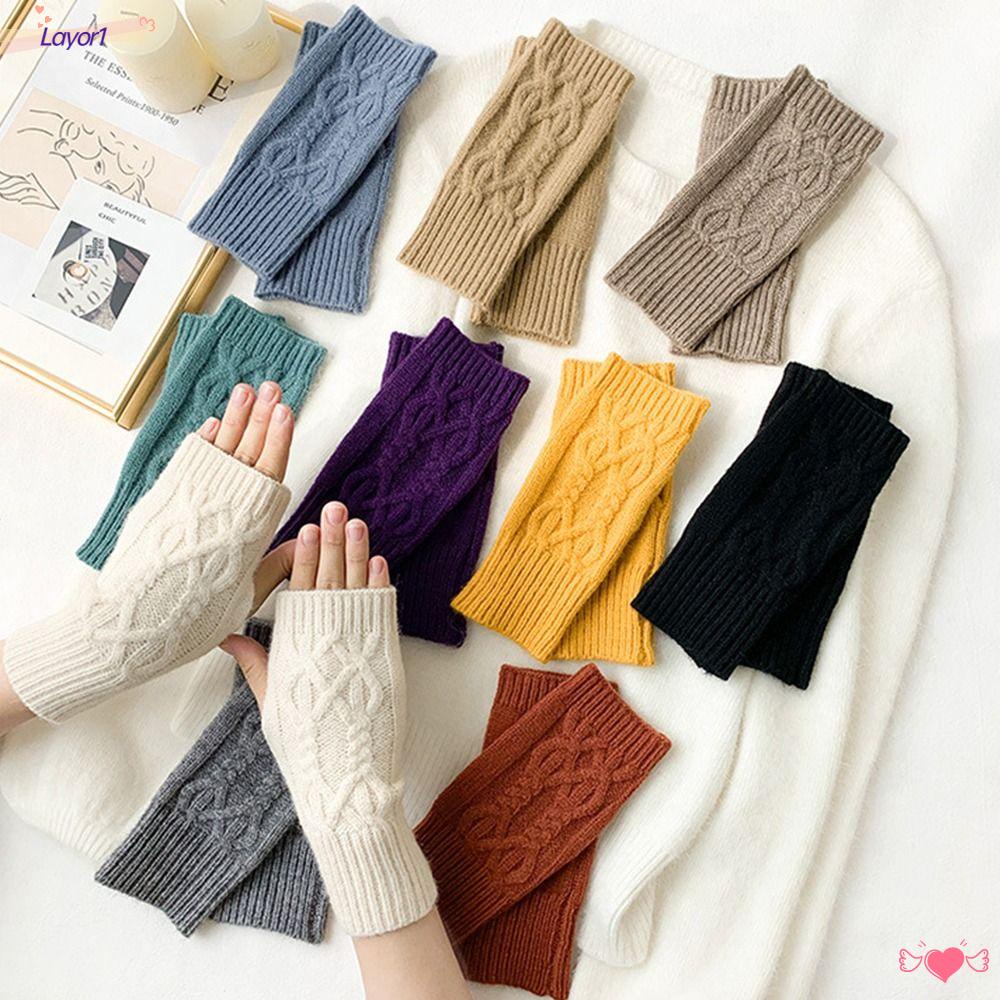 Găng Tay Len Hở Ngón LAYOR1 Dày Dặn Ấm Áp Cho Học Sinh