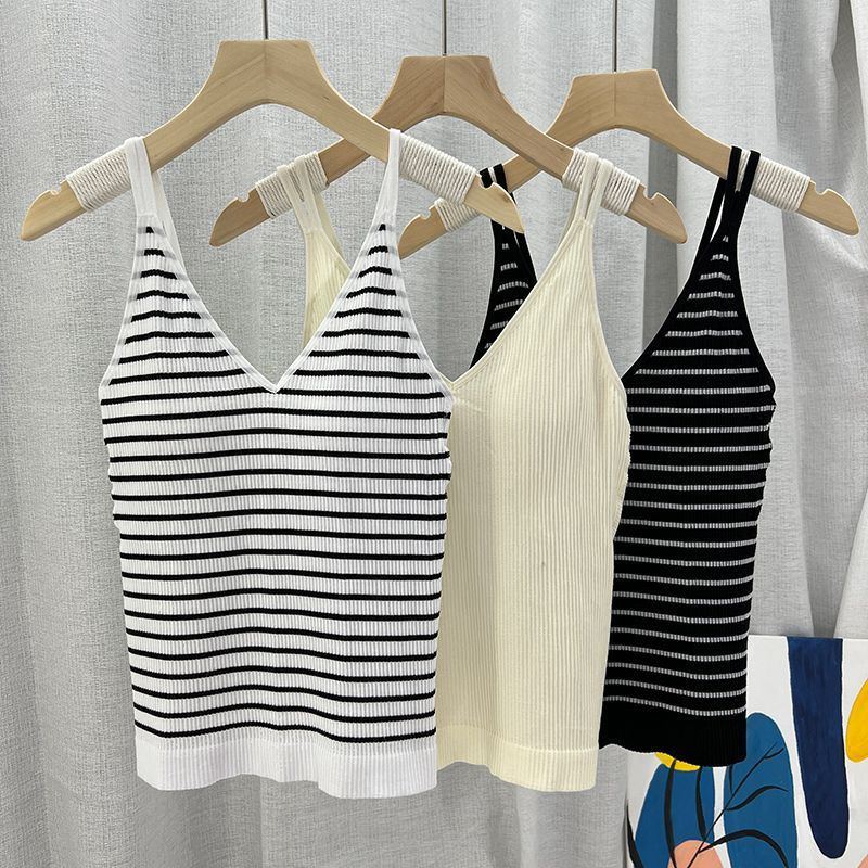 Áo Hai Dây Ôm Dáng Mẫu Mới 2023 Kẻ Sọc Có Đệm Ngực Đẹp Mắt Phù Hợp Với Nữ