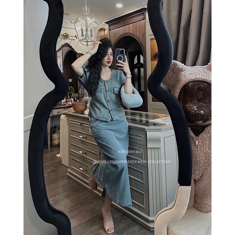 Set áo bò chân váy dài