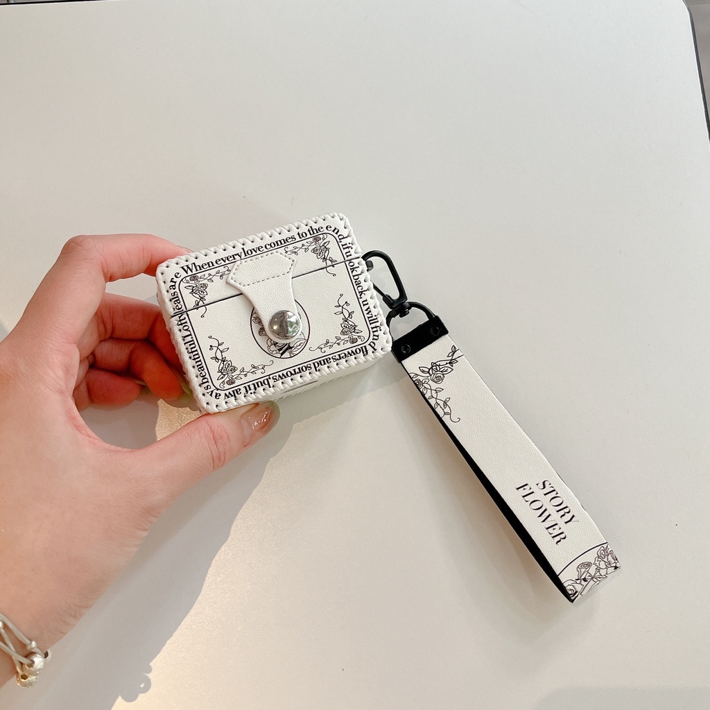 Vỏ Bảo Vệ Hộp Sạc Tai Nghe Bluetooth AirPods 1 2 3 Pro2 2022 Bằng Da TPU Mềm Hình Vuông Họa Tiết Hoa Tulip Kèm Dây Đeo Cổ Tay