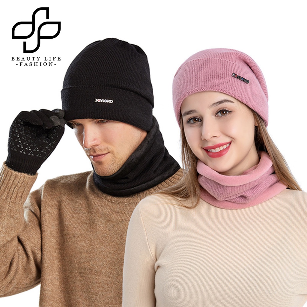 1 Set Khăn Choàng Và Mũ Dệt Kim Siêu Mềm Tinh Tế Thời Trang Thu Đông Cho Nam Và Nữ