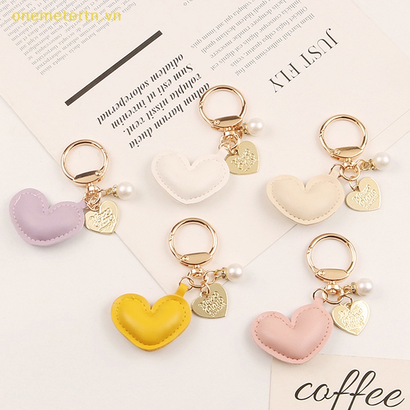 Móc Chìa Khóa Bằng Da PU Họa Tiết Trái Tim Nhiều Màu Sắc Sáng Tạo Cho Nữ