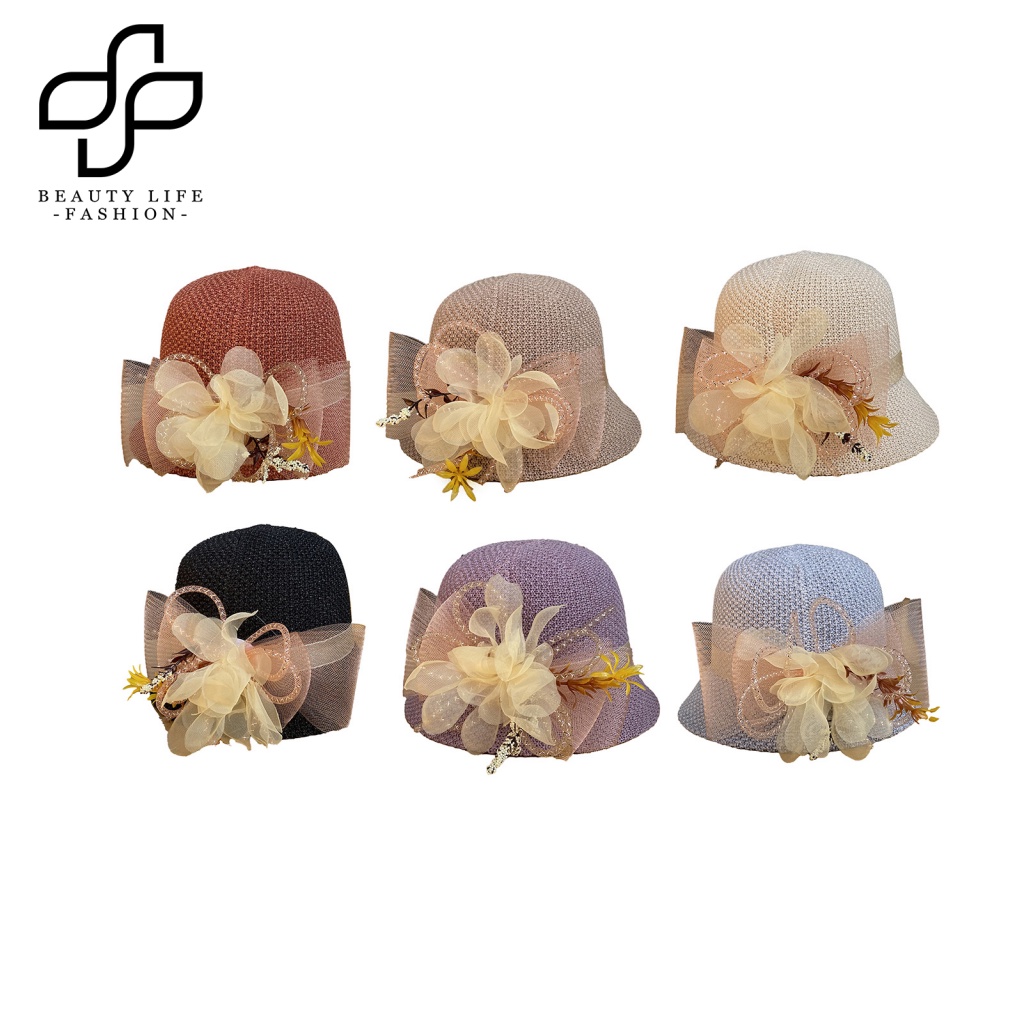 Nón Vành Tròn Phối Lưới Họa Tiết Hoa Thời Trang Mùa Hè Cho Nữ