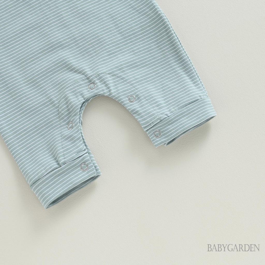 Bộ Áo Liền Quần Ngắn Tay Cổ Tròn Cài Nút Họa Tiết Kẻ Sọc Thời Trang Mùa Hè Cho Bé Trai