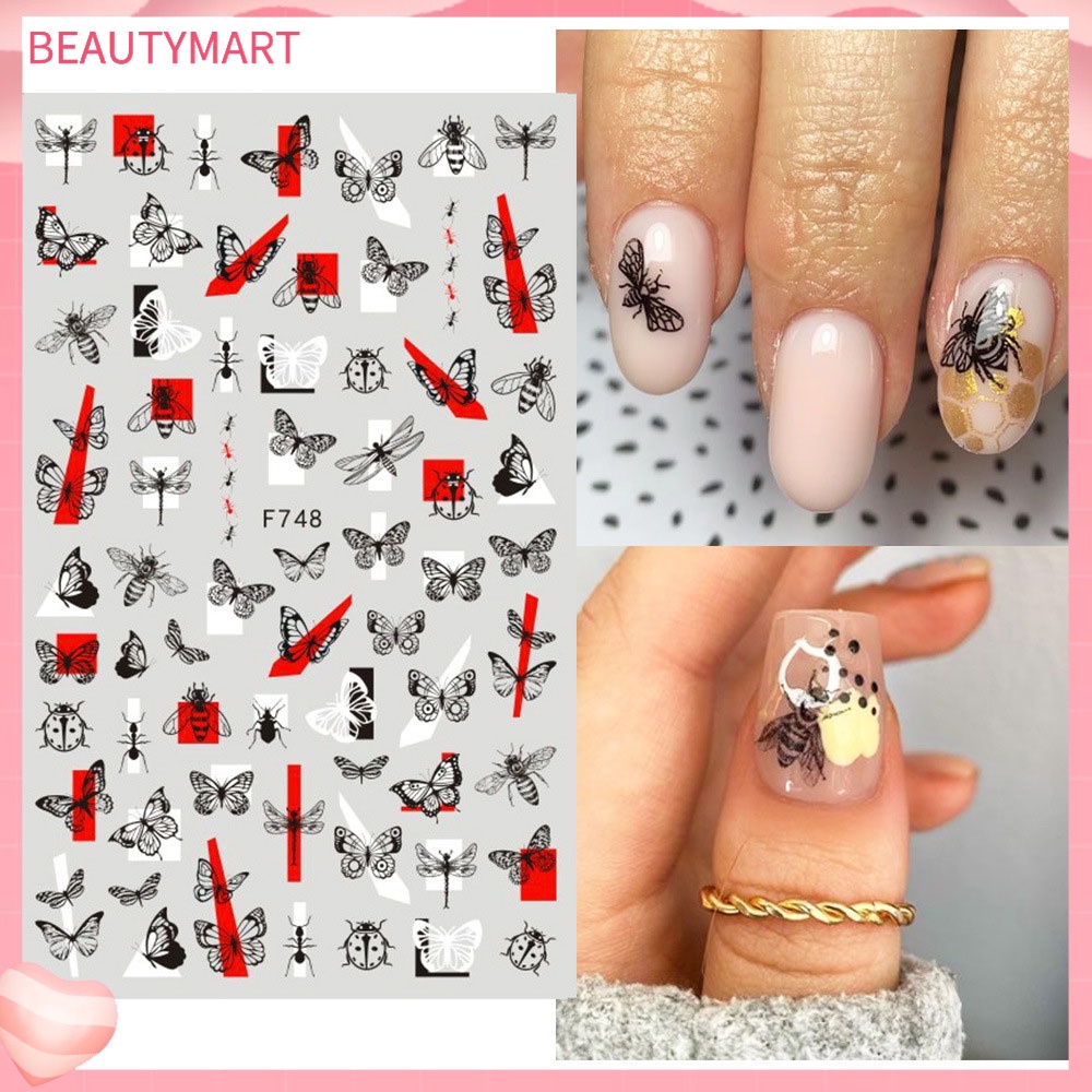 Bộ 2 Miếng Dán Móng Tay 3D Đa Năng Phong Cách Punk Cổ Điển Màu Trắng Đen Cho Nữ